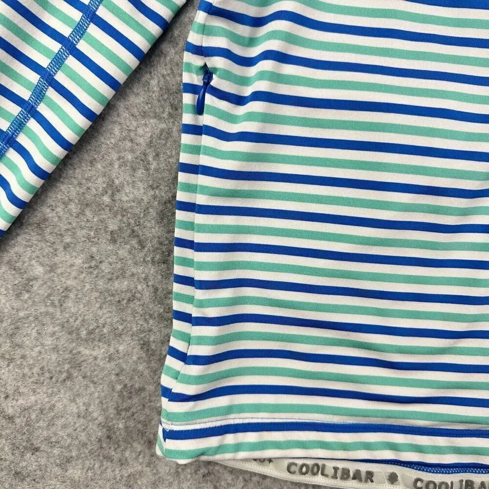 Coolibar Turtle Bay Swim Jacket Youth L Blue Green Striped Full Zip UPF 50+